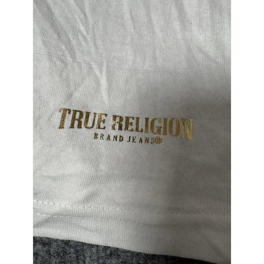 True Religion Shirt Mens XL White V-Neck Tagless Cotton Logo Basic Tee Casual